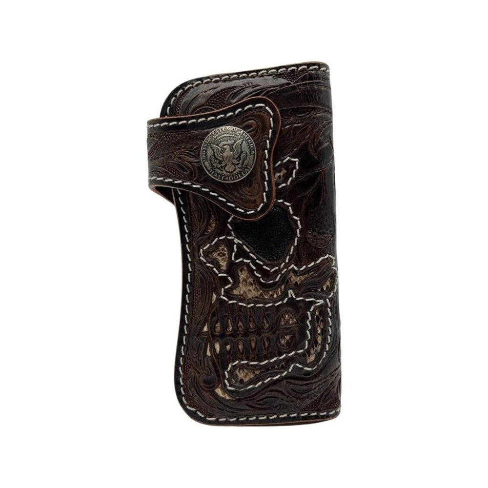 Rockertype Skull Leather Wallet Brown